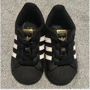 Adidas Kids Black Sneakers with White Stripes